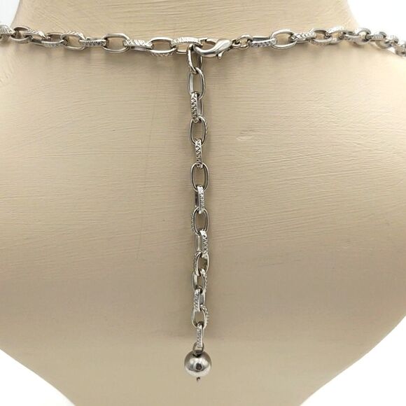 Funky Faux Pearl & Crystal Necklace - White & Silver - Picture 7 of 7